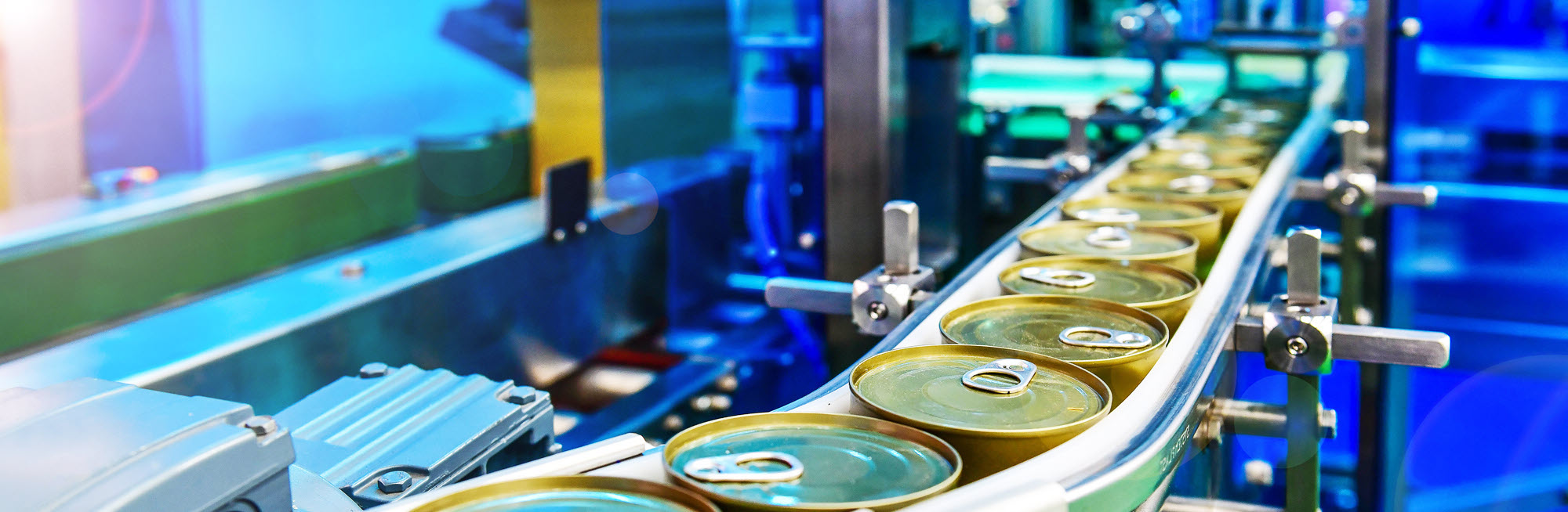 food cans on a conveyor line