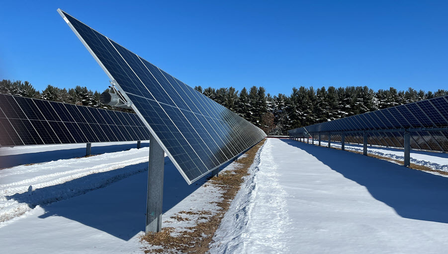A view of a row of solar panels after installation. (March 8, 2022)