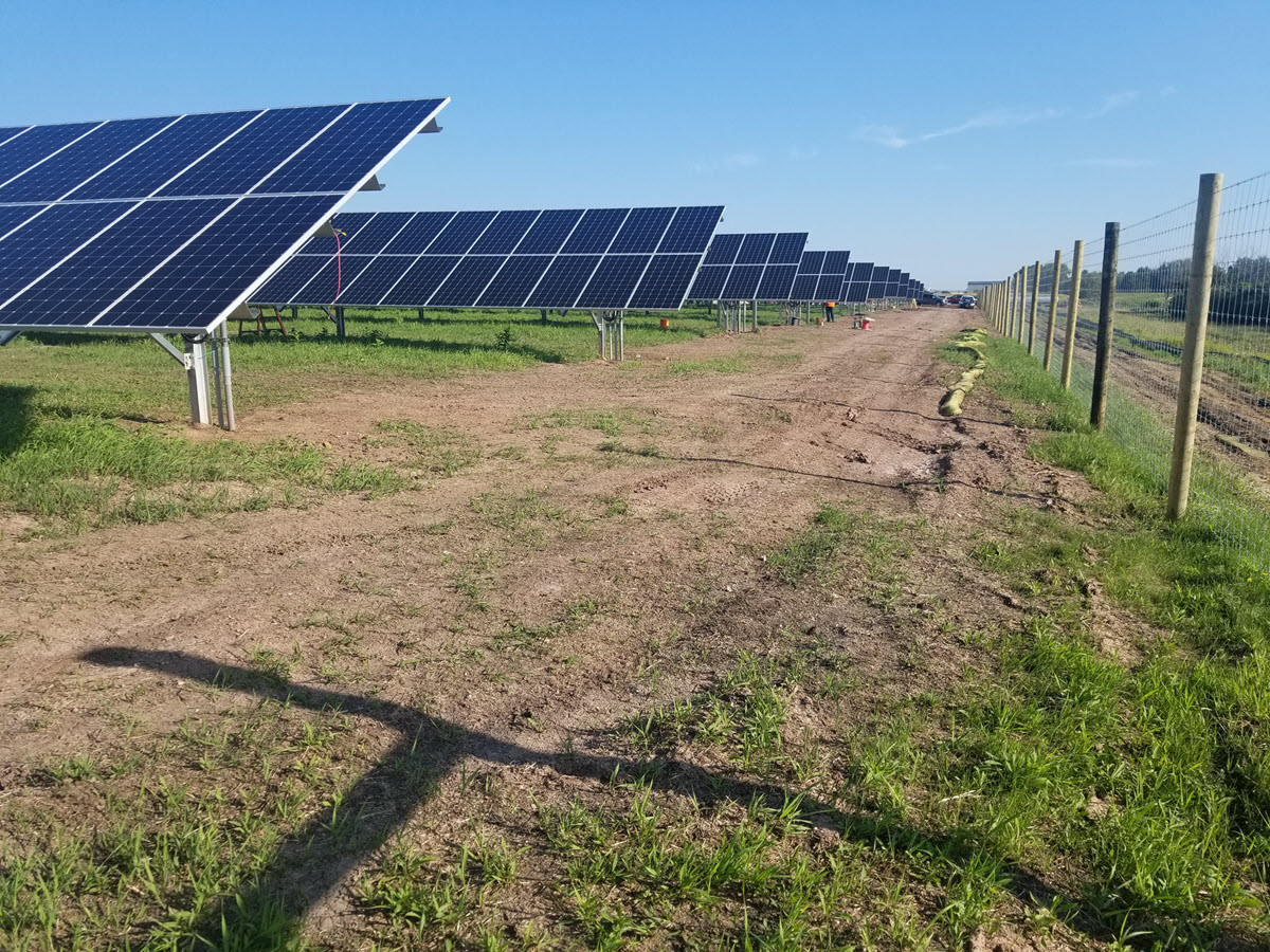 Line of solar panels