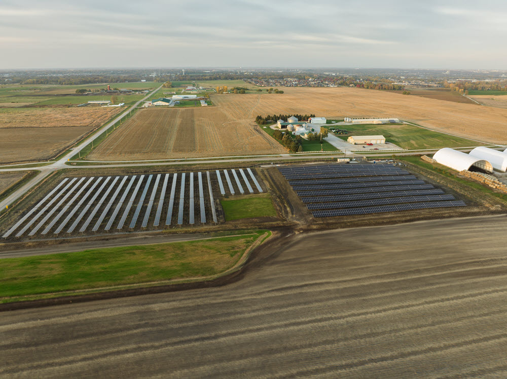 Aerial view of the Alliant Energy Solar Farm at Iowa State University aerial view of the solar farm