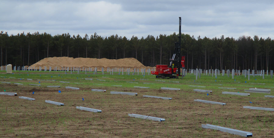 Metal piles are driven into the ground to eventually support the solar array structures. (Oct. 5, 2021)
