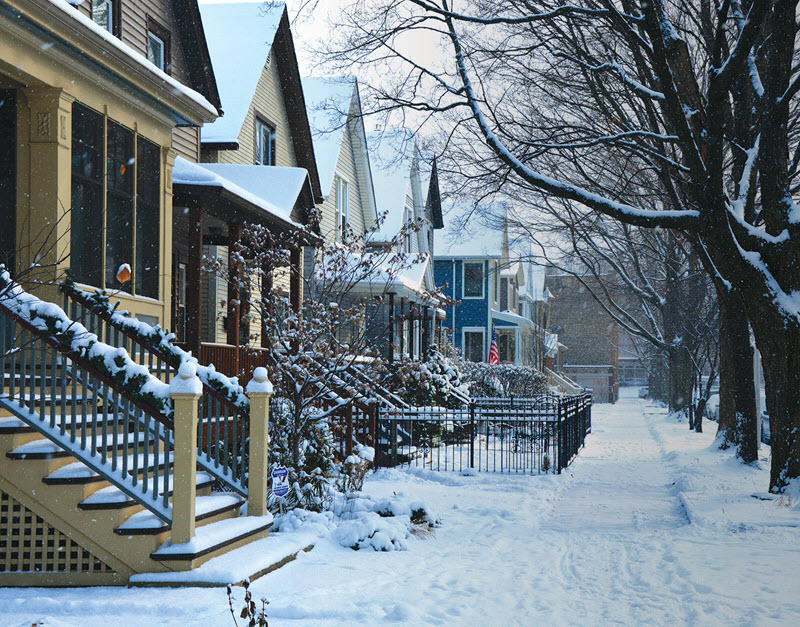 A neighborhood street in winter