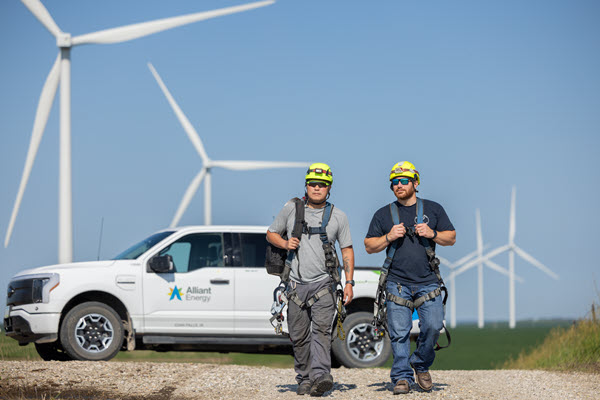 truck and technicians at wind farm