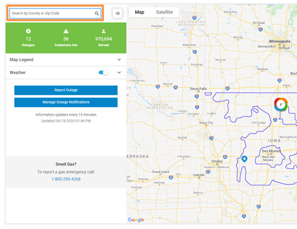outage map screenshot