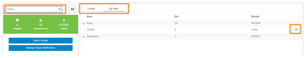 Outage map screenshot