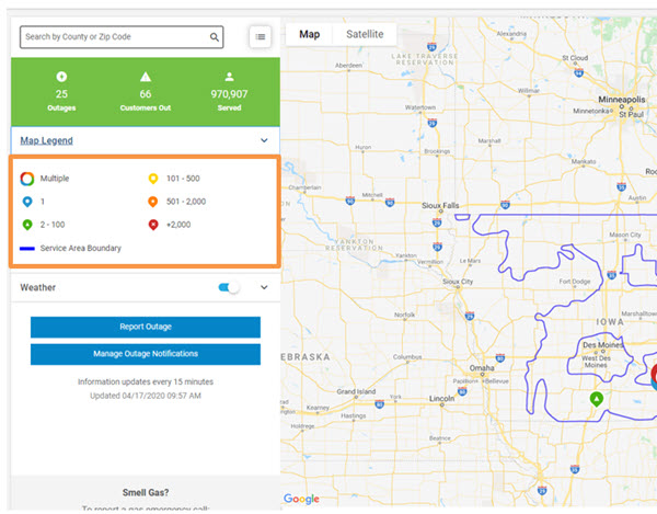 Outage map screenshot