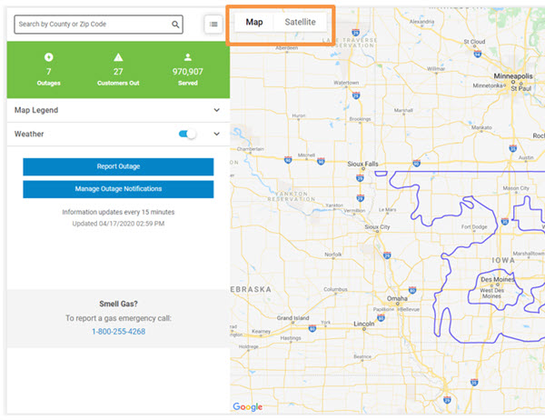 Outage map screenshot