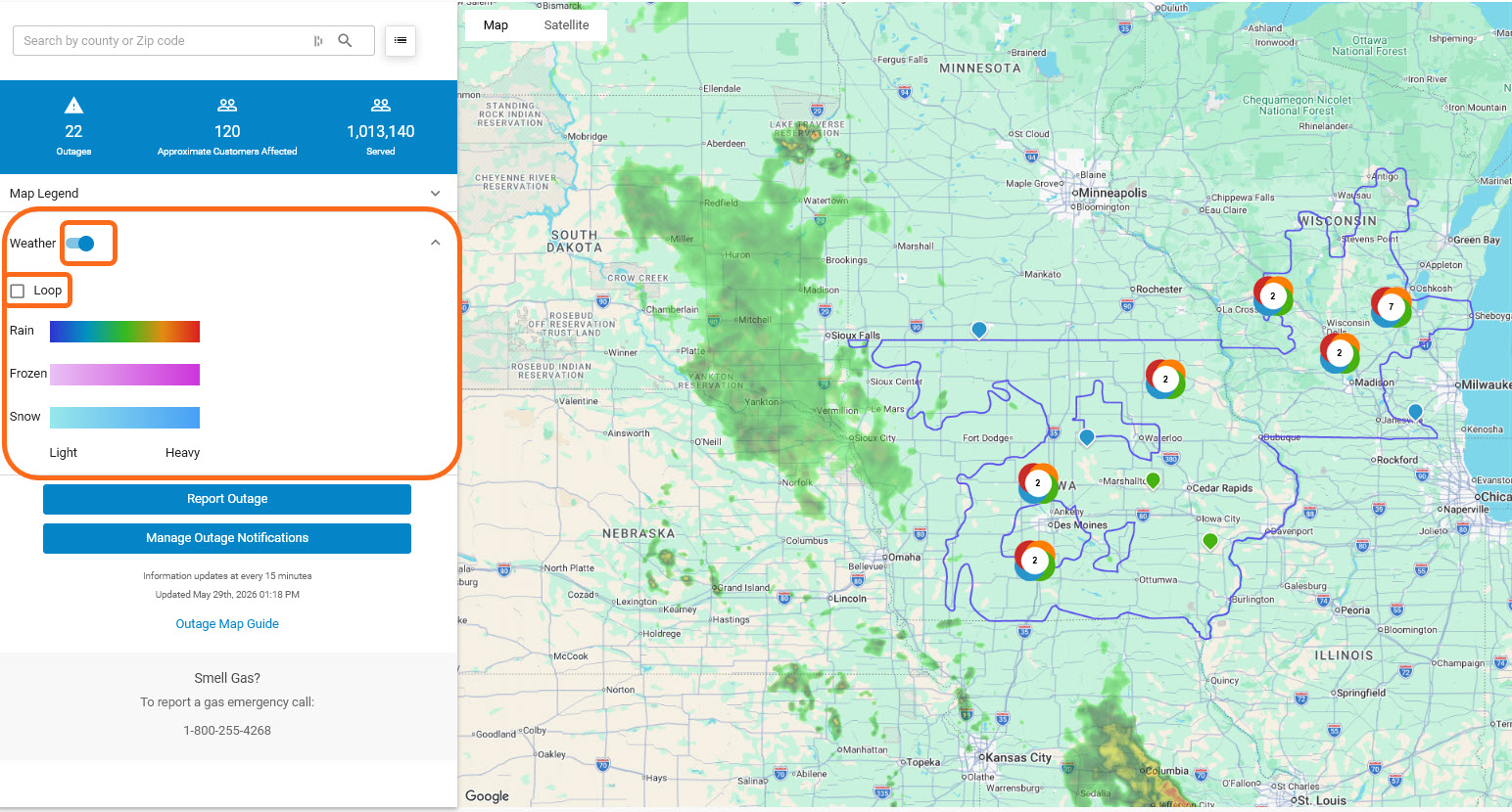 Outage map screenshot