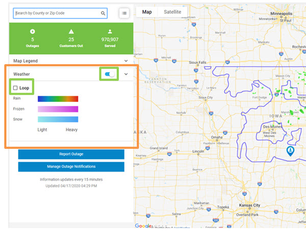 Outage map screenshot