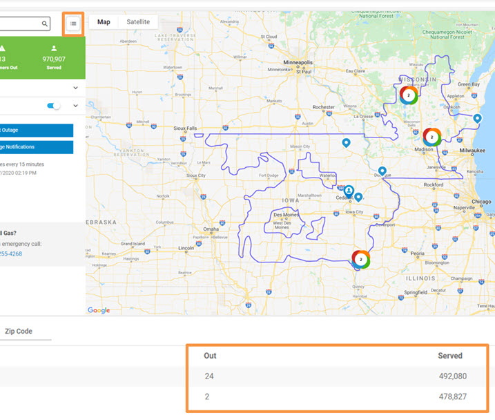 Outage map screenshot