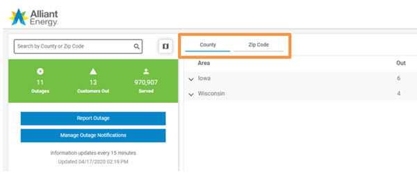 Outage map screenshot
