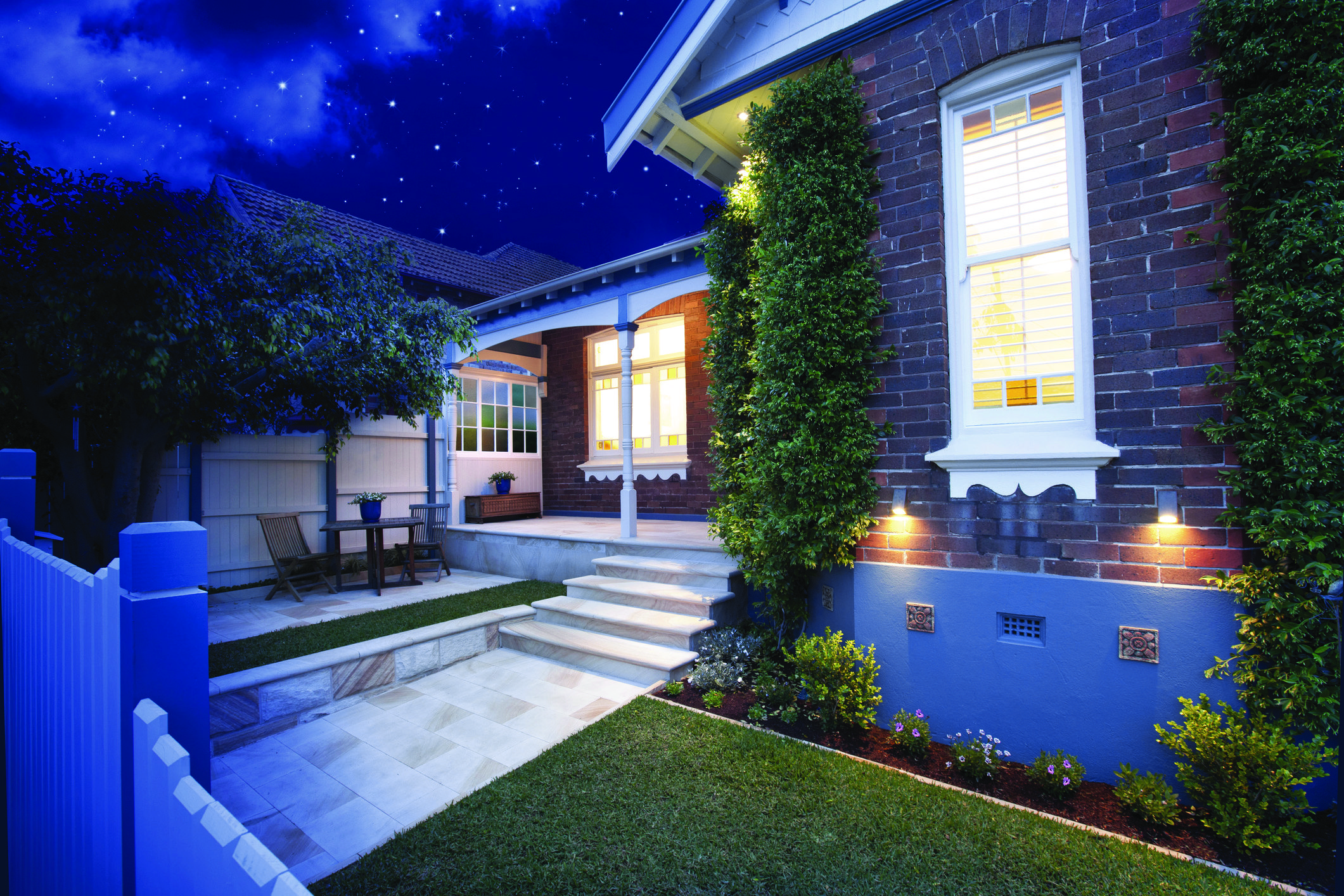 house lit up at night