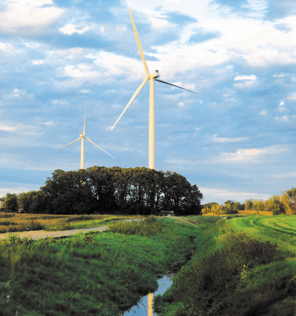 Wind turbine in a field.