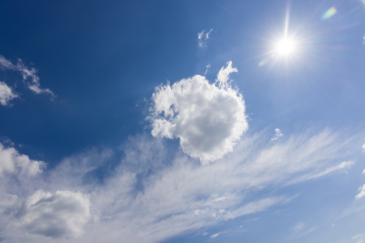 Bright sky with sun and clouds
