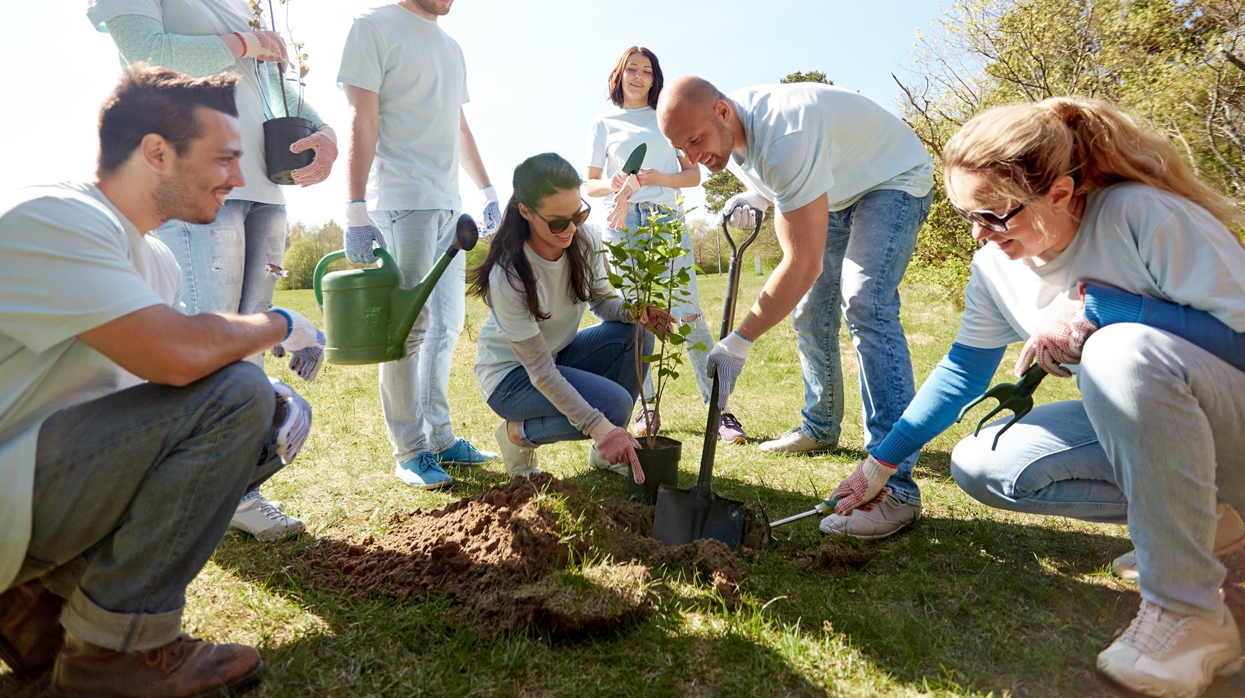 Community members planting a tree
