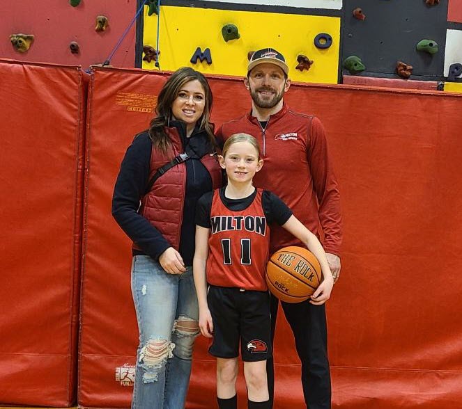 Man, woman and child basketball player