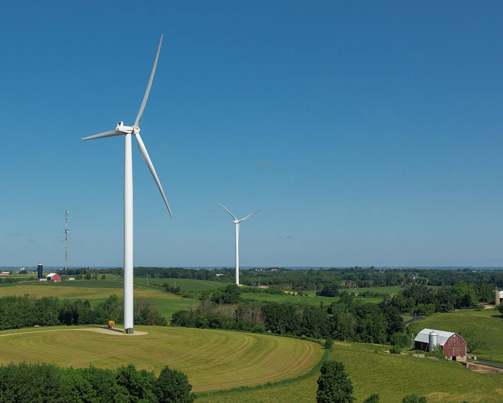 wind turbines in a field