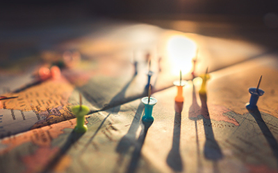 push pins on map