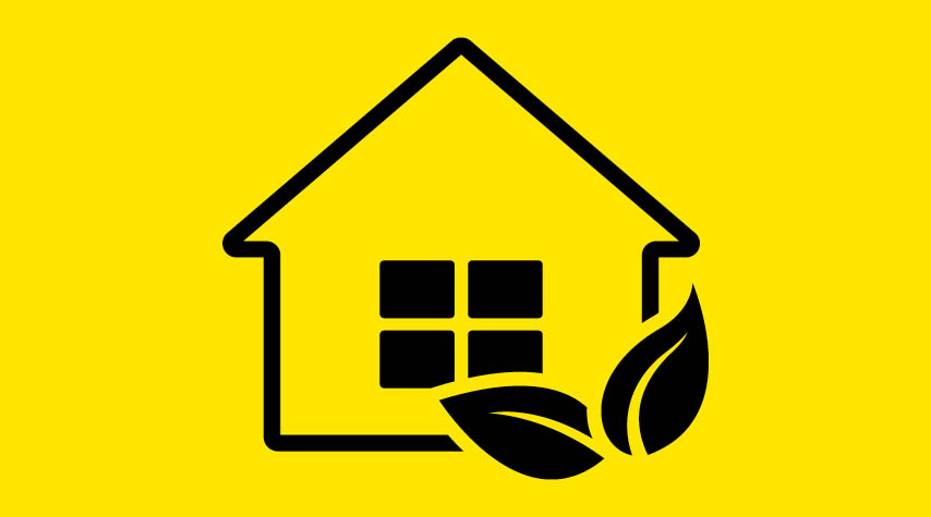 Yellow home and leaf icon