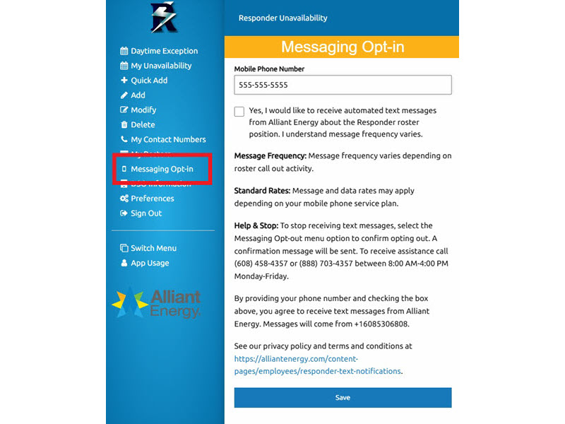screenshot of opt in instructions