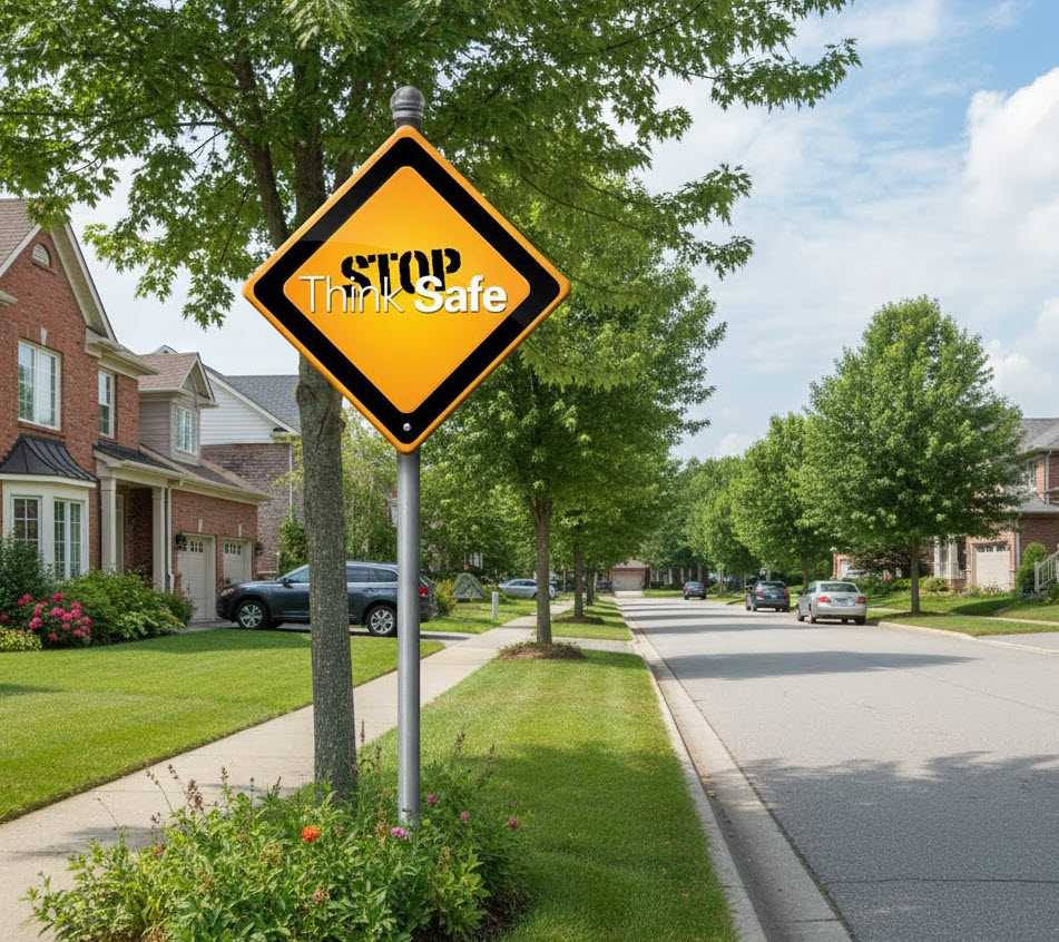Stop Think Safe sign