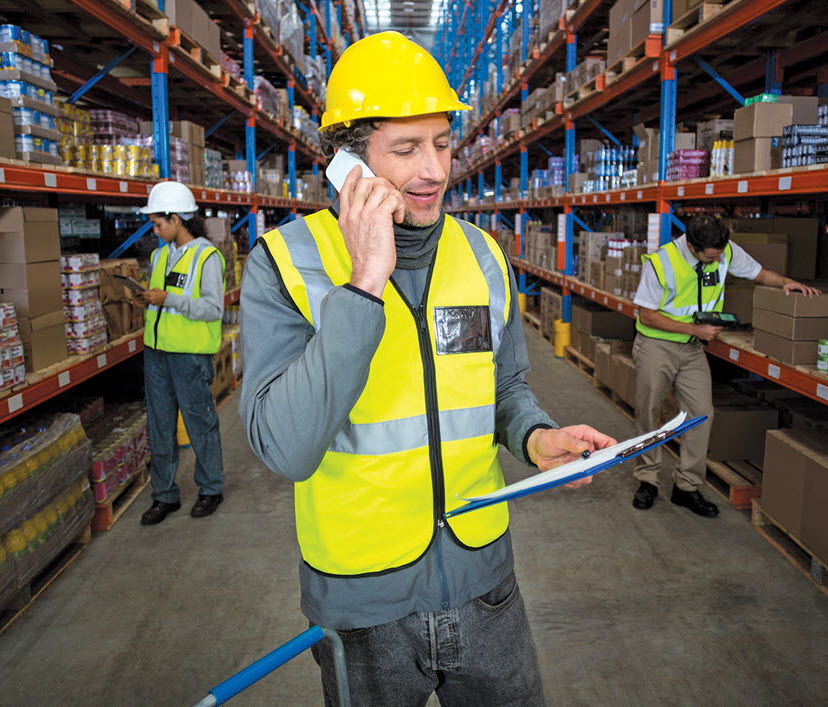 Warehouse worker on the phone