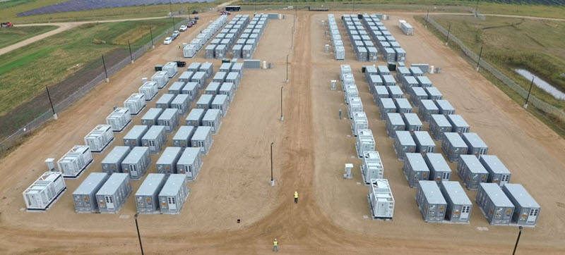 video thumbnail of an aerial shot of a battery storage system