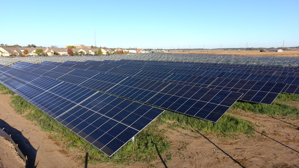 large group of solar panels from the air
