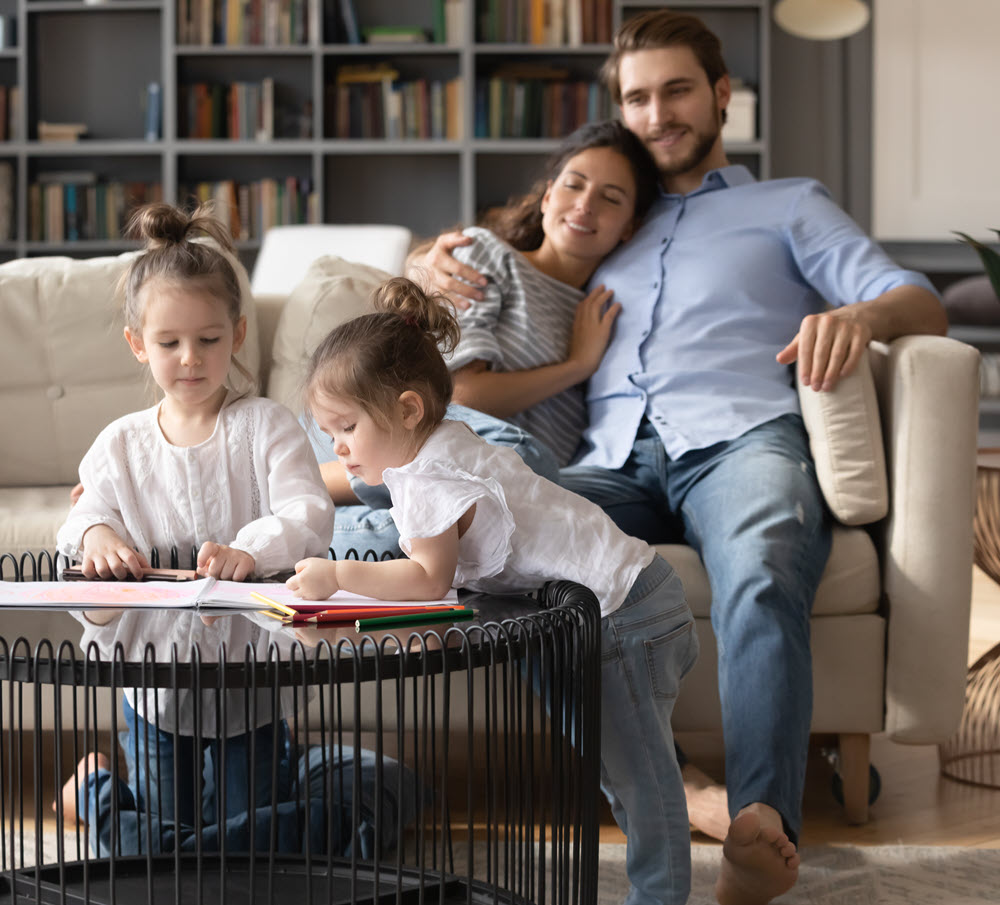family spending time in their living room