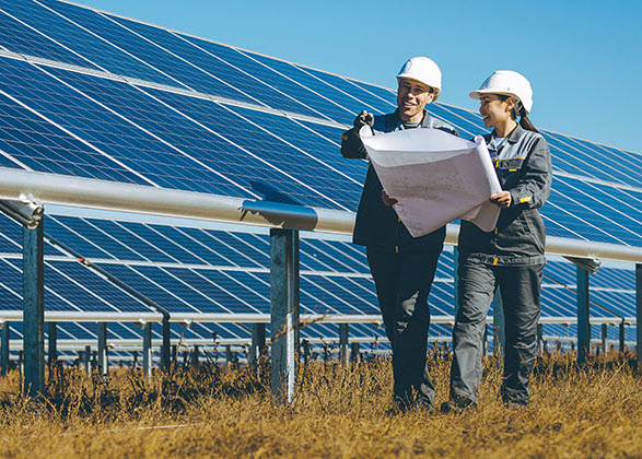 Solar panels construction workers