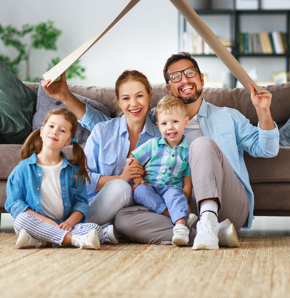 happy family in a living room