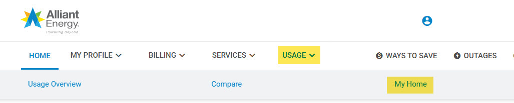 screenshot of My Home selection in My Account