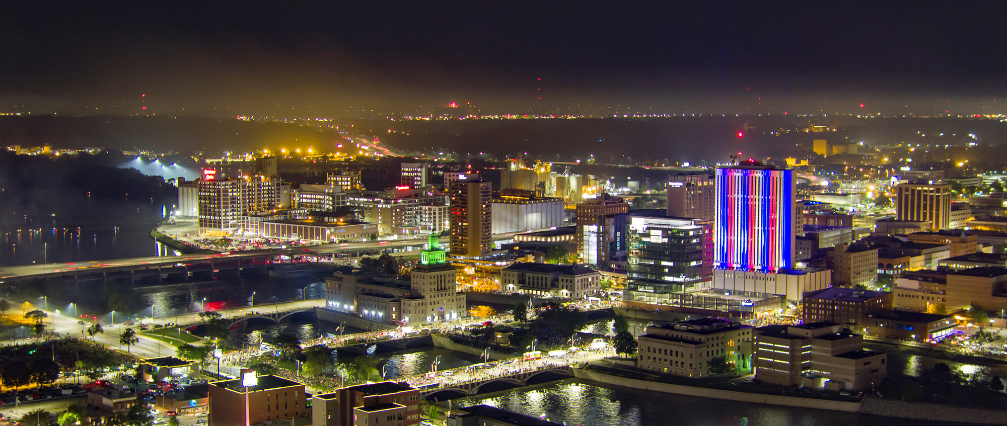 Cedar Rapids aerial photo at night