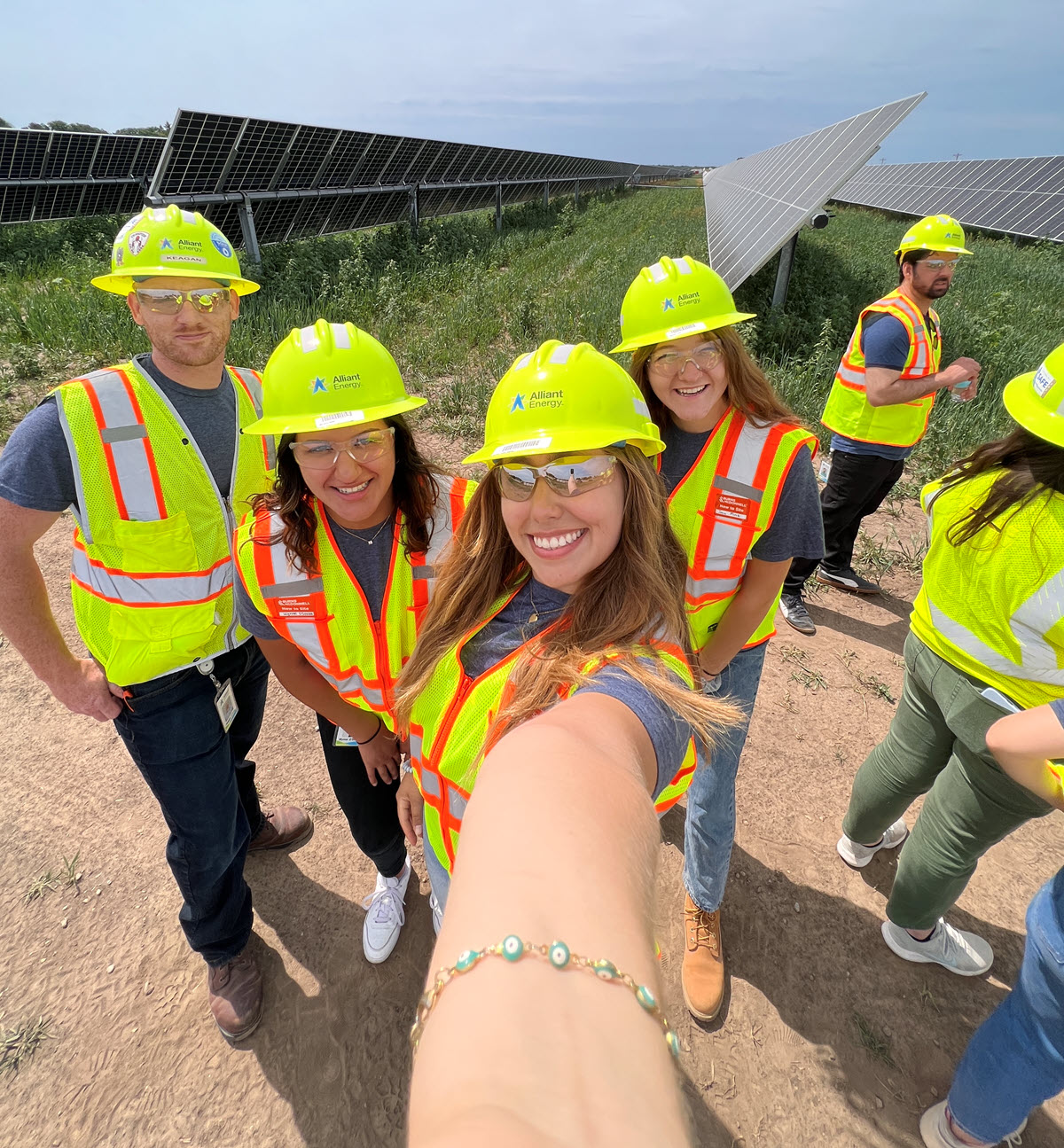 interns selfie at a solar farm