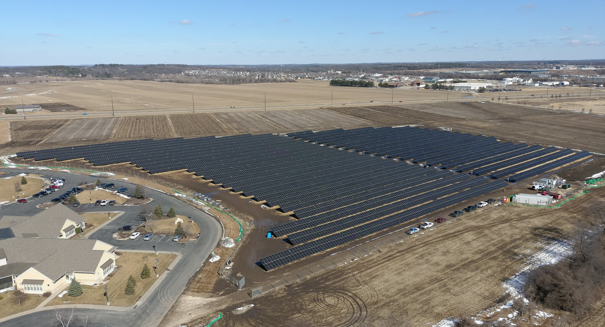 aerial view of the Janesville community solar farm