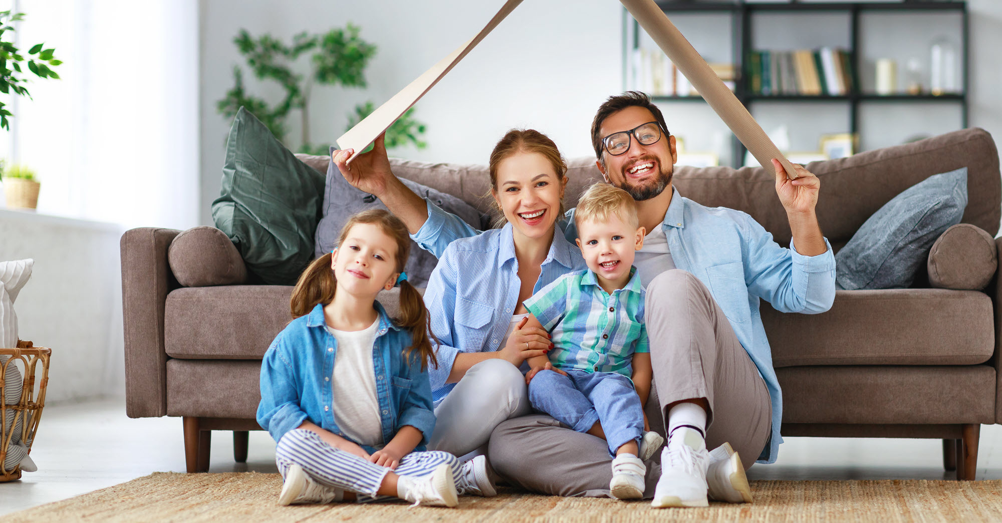 happy family in a living room
