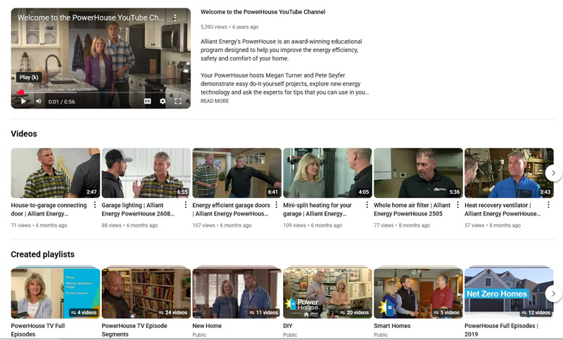 screenshot of PowerHouse YouTube channel