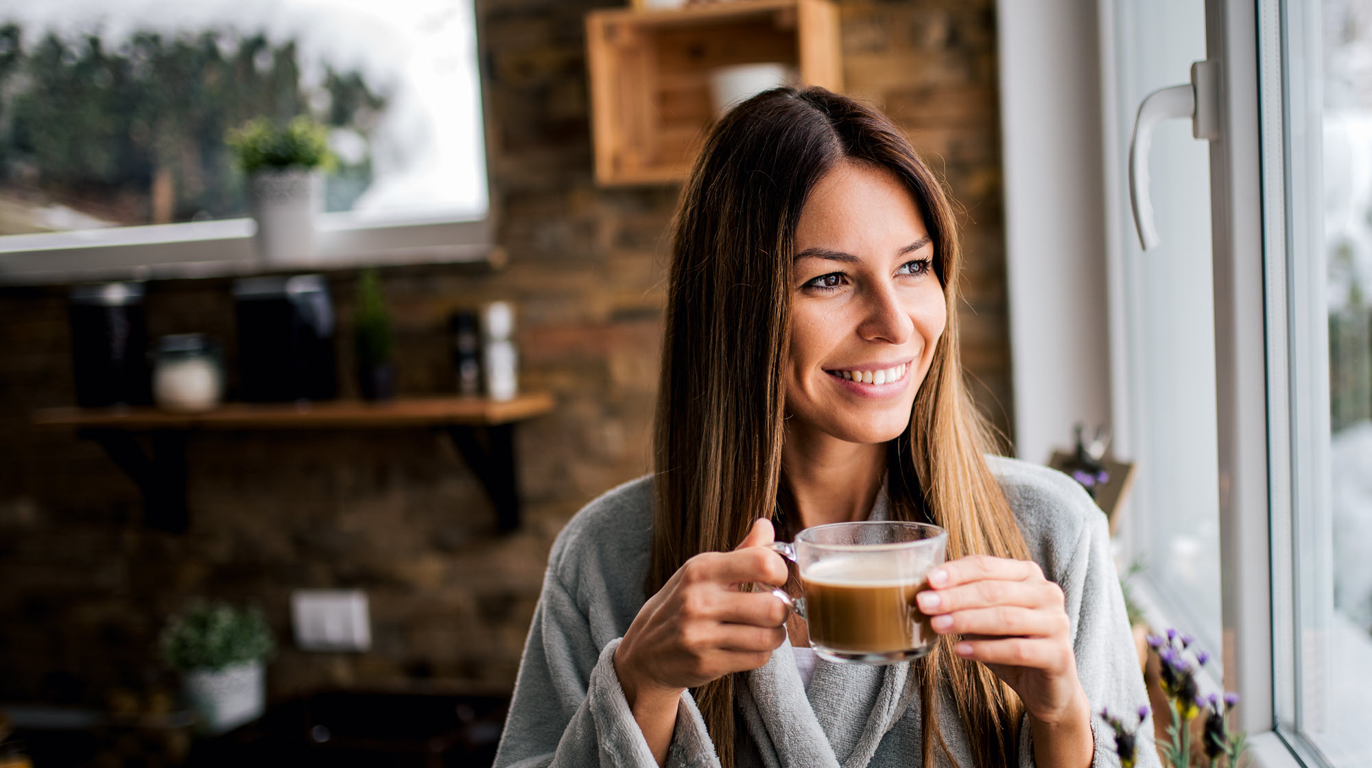 woman drinking coffee on a cold day